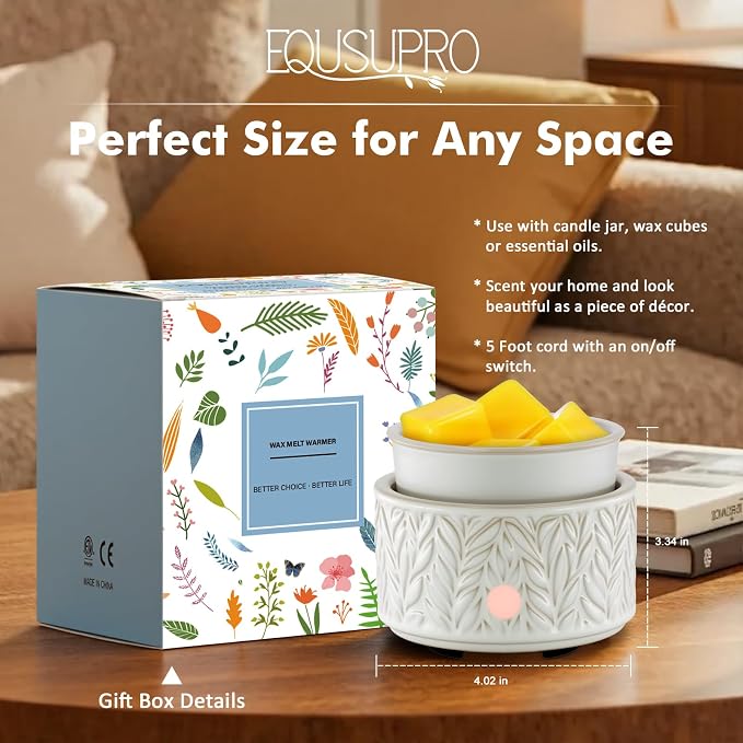 EQUSUPRO Wax Melt Warmer for Scented Wax Melts- Electric 4 in-1 Ceramic Candle Wax Warmer Burner Fragrance Wax Melter for Home Office Bedroom Living Room Decor & Gifts for Women