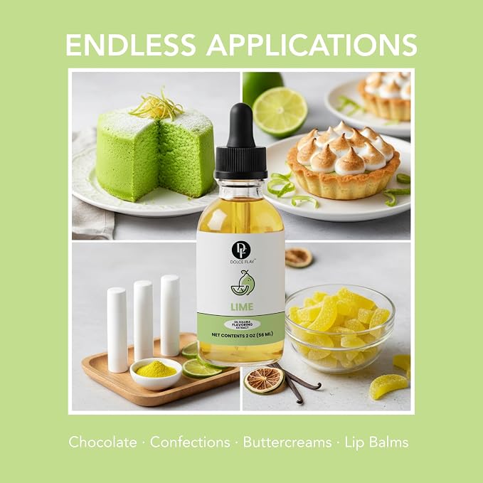 Dolce Flav Natural Lime Extract – 2 Ounce Oil-Soluble Kosher, Sugar-Free, Concentrated Citrus Lime Flavor for Candy, Chocolates & Desserts, Includes Measured Dropper