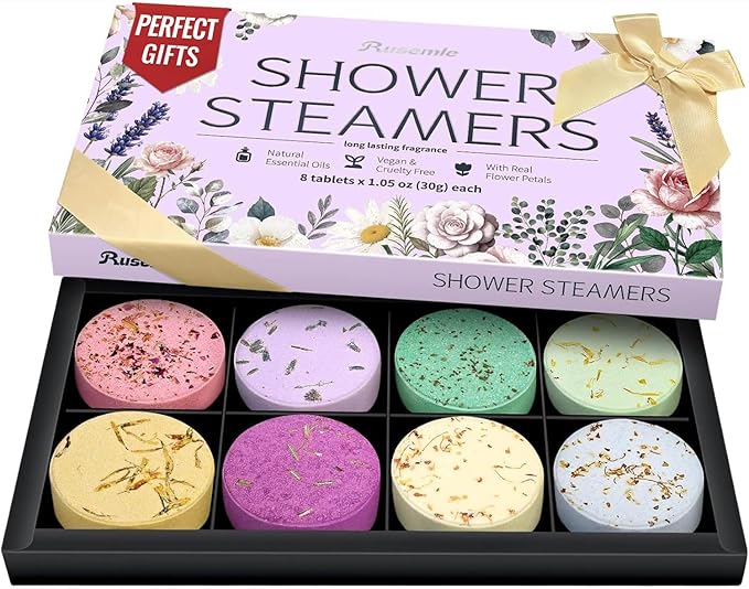 Shower Steamers Aromatherapy Birthday Gifts for Women - 8 Pcs Mothers Day Gifts for Mom Wife Daughter Grandma, Self Care with Natural Essential Oils Relaxation Home Spa Gift Set (Purple)