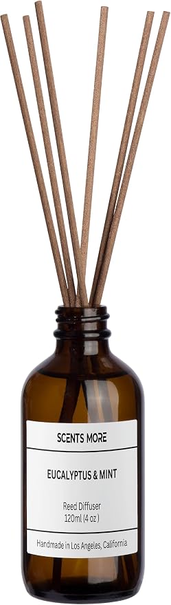 Eucalyptus & Mint Scented Reed Diffuser - 4oz Enhanced Scent Fragrance Oil for Bedroom, Bathroom & Home Decor