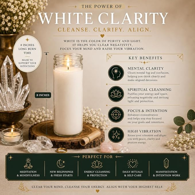 White Clarity Manifestation Candle Kit – 8" Ritual Prayer Candle with Intention Scrolls, Pencil & QR Guide for Clarity, Focus, Spiritual Growth & Mindfulness