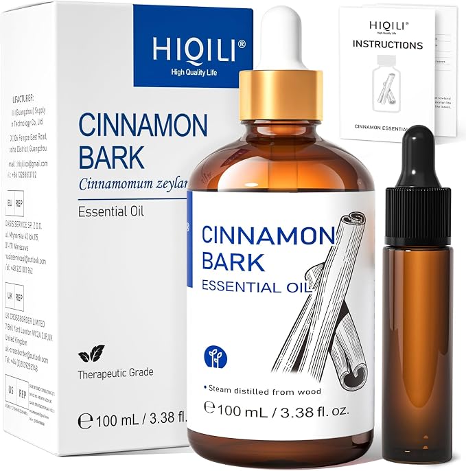 HIQILI Cinnamon Essential Oil for Spary, Diffuser, Garden and Kitchen - Indoor and Outdoor, 3.38 Fl Oz