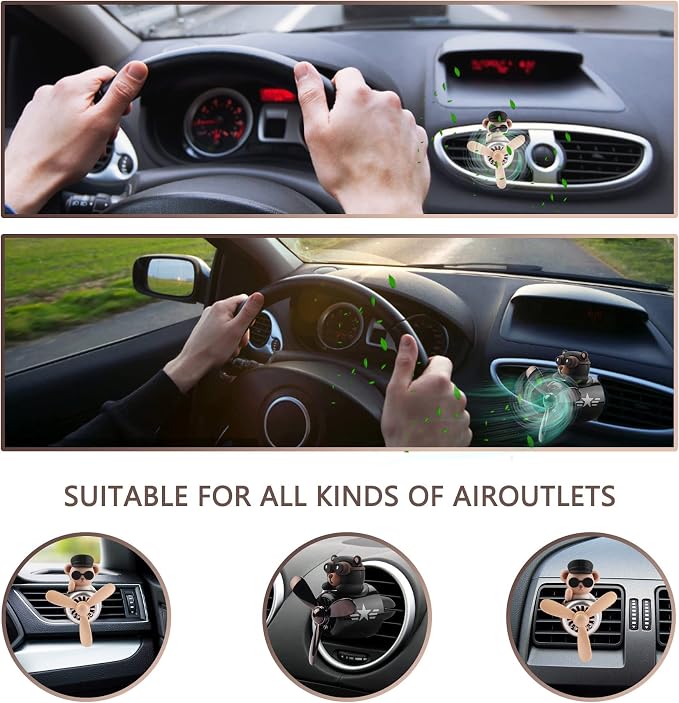 2pcs Car Air Fresheners Cute Cartoon Bear Pilot Automotive Air Outlet Propeller Car Diffuser Creative Car Perfume Decoration for Car Vent Clips for Women Men with 8 Fragrant Tablets(Bear + Teddy Bear)