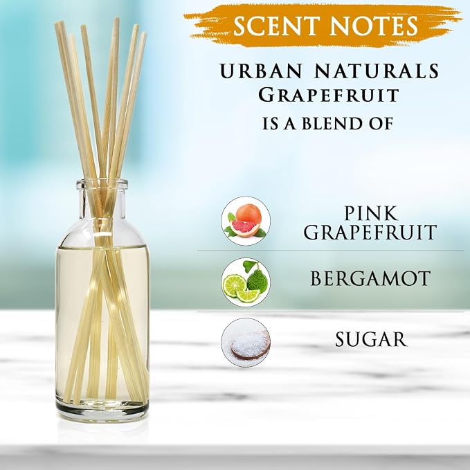 Urban Naturals Grapefruit Reed Diffuser Oil Set | with Bergamot Essential Oils & Tart Greens | Made in the USA