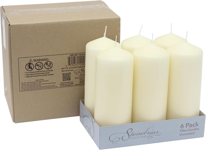 Stonebriar 80 Hour Long Burning Unscented Pillar Candles, 3x8, Ivory, 6 Count (Pack of 2)