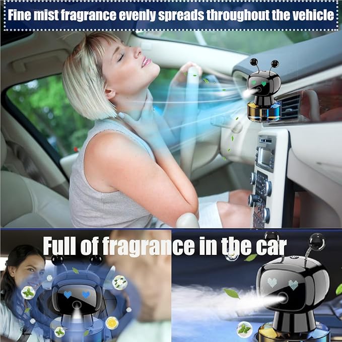 Robot Intelligent Aromatherapy Machine, Smart Cute Robot Car Air Freshener - Fine Spray/Fillable/Four-Gear Adjustment/Vibration Sensing/On-Off/Large Capacity Long-Lasting Fragrance/Gray-V2(Osmanthus)