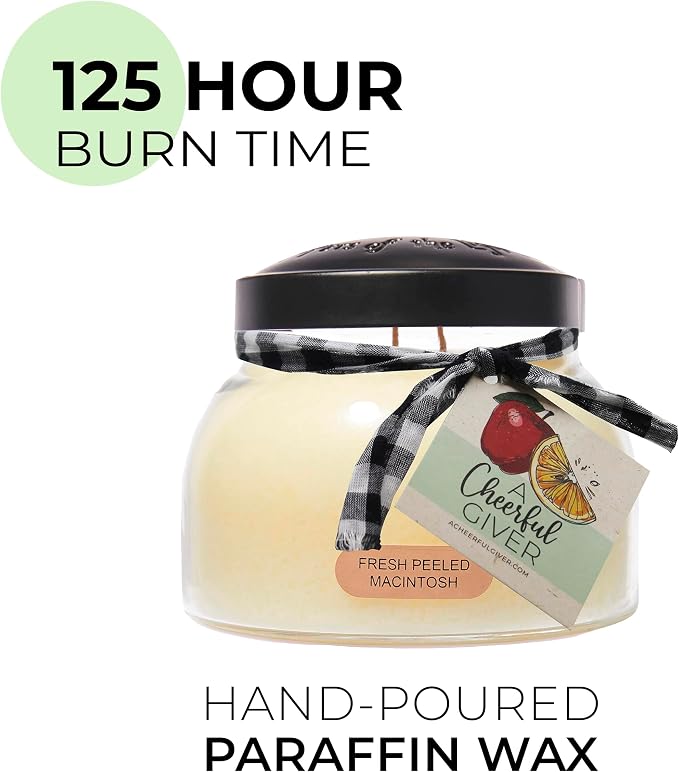 A Cheerful Giver - Fresh Peeled Macintosh Mama Scented Glass Jar Candle (22oz) with Lid & True to Life Fragrance Made in USA