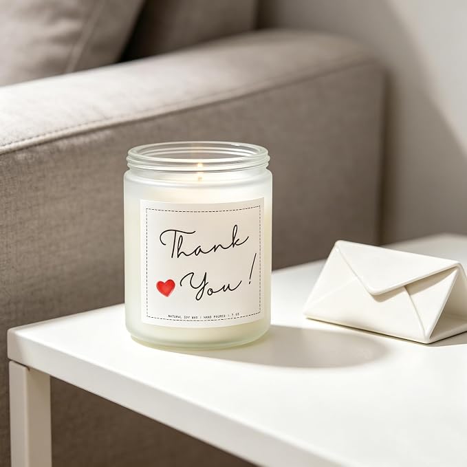 Thank You Scented Candle, Thank You Gifts, Appreciation Gifts for Moms, Dads, Friends, Sisters, Coworkers, Nurses, Principal, Teacher, Boss, Coworkers, Lavender & Eucalyptus, 100% Soy Wax, 7OZ