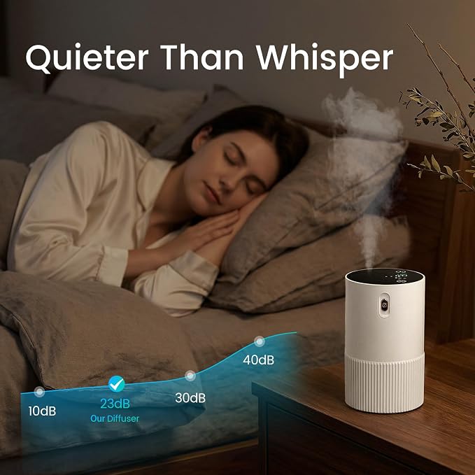 Waterless Diffuser for Essential Oil, Aluminum Alloy & Fabric, 0.33 Fl Oz/ 10mL, Cold Air Waterless Diffusers, Scent Diffuser with Timer & 4 Mist Levels for Home, Room, Car, Office - Whine