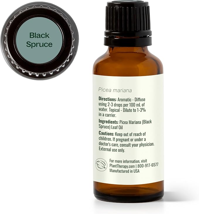 Plant Therapy Black Spruce Essential Oil 30 mL (1 oz) 100% Pure, Undiluted, Aromatherapy, Respiratory Support, Sore Muscle Relief