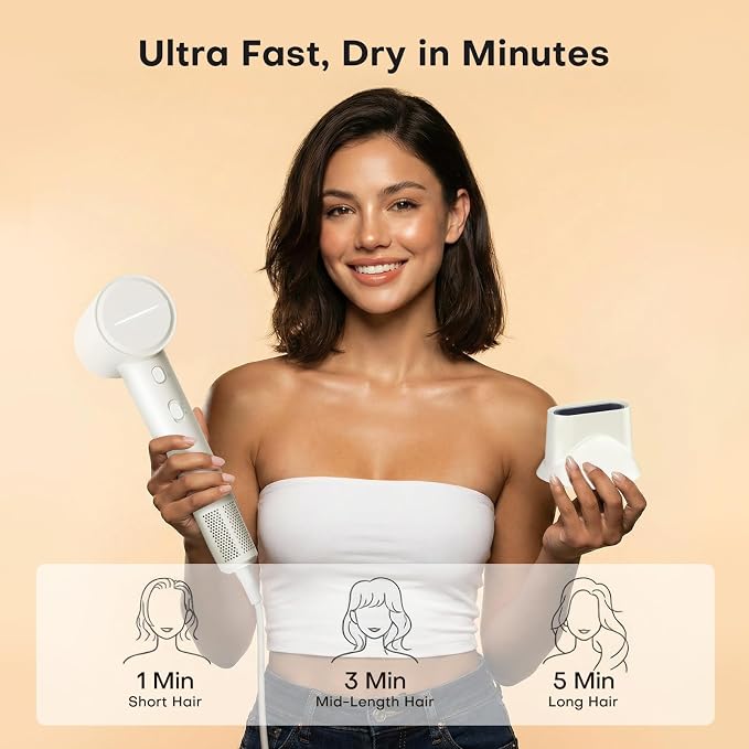 High Speed Hair Dryer, Ultra-Fast Drying, Ionic Blow Dryer with 110,000RPM Brushless Motor, Billion Plasma Ions Best in Frizz Control, Low Noise, Lightweight Design for All Hair Types