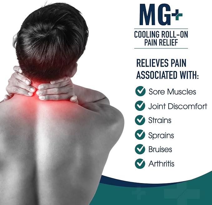 MARS WELLNESS MG+ Cooling Roll on Pain Relief (3 oz) – Fast Acting Arnica Roll on 5% Menthol Magnesium & Arnica – Penetrating Menthol RollOn Topical Pain Relief, Aches, Sore Muscle Pain