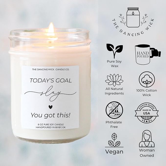 – Slay Candle – Morning Latte Scented Soy Wax – Coffee Scent – You Got This, Motivational, Encouragement Gift– 8 oz, Hand-Poured – Made in the USA (Slay)