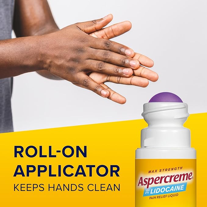 Aspercreme Essential Oils Lidocaine Pain Relief with No-Mess Roll-On Applicator, Max-Strength Lidocaine Numbs Away Nerve Pain, Moisturizing Aloe Hydrates Skin, Lavender, 2.5 Oz.