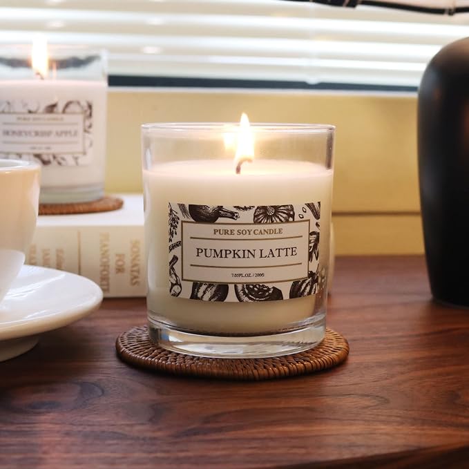 Aronica Fall Candle - Pumpkin Chai & Vanilla Scent, Room Decor Aesthetic, Cinnamon Spice White Candle for Home