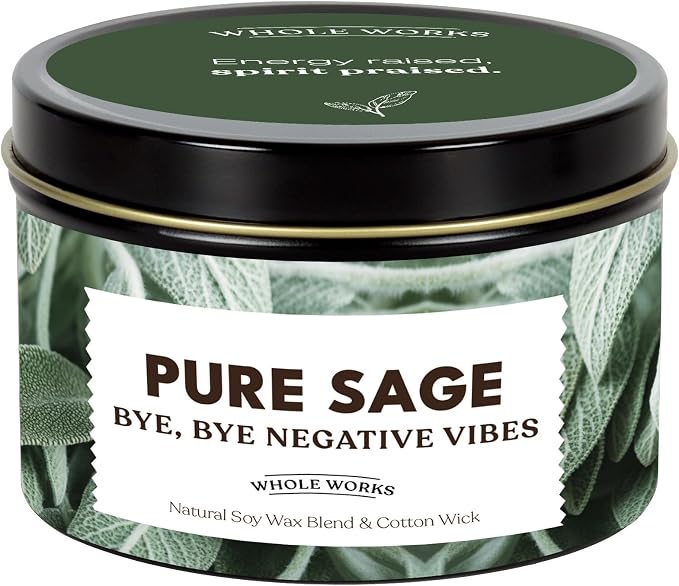 Premium Sage Candle for Cleansing – Natural Soy Wax, Cotton Wick, Paraben and Phthalate Free Scent, Non Toxic, Clean Scented Candles for New Home, Smudging, House Negative Energy Protection, 6oz