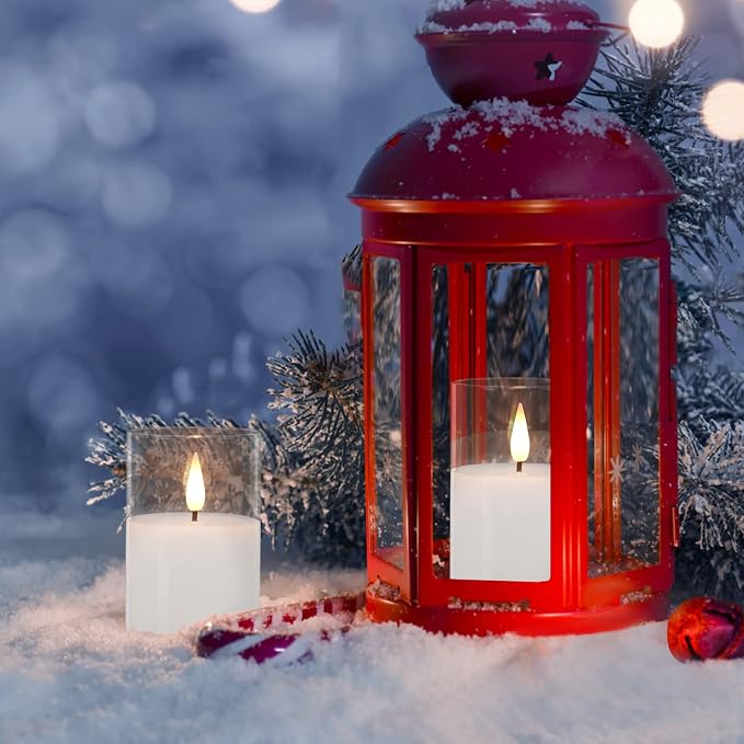 VIODAIM 6Pack Glass Flickering Flameless Candles with Remote, 2"X3" Real Wax Votive Candles Battery Operated, Small Electric LED Candles for Wedding Home Decor, w/4 Timers+2 Lighting Modes [Clear]