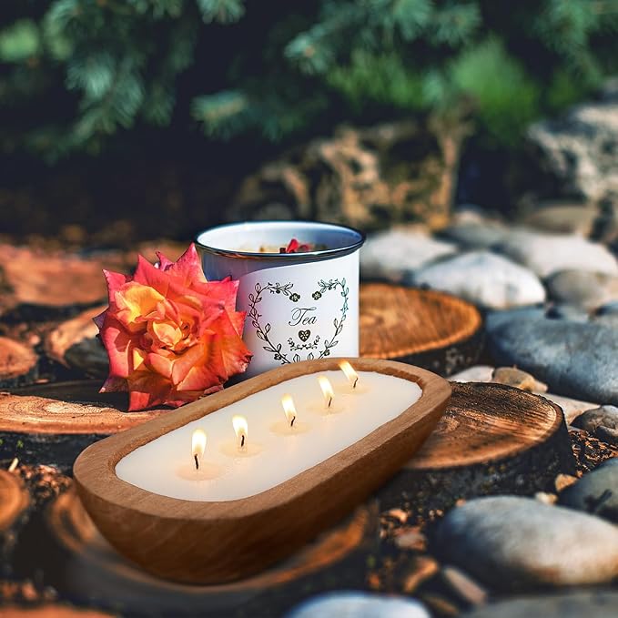Aromatherapy Candle, SEVEYEE Vanilla Candle 5wicks 16oz, Large Wooden Bowl Candles for Women,Girl Birthday Gift,12inch