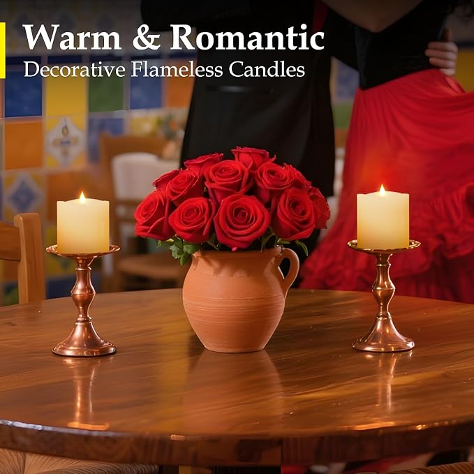 3x3 Flameless Candles with Remote & Timer - Battery Operated LED Pillar Candles, 600-Hour Long-Lasting, Flickering Effect for Valentine's Day, Indoor/Outdoor Decor (Ivory, 3x3 Inch, 2 Pack)