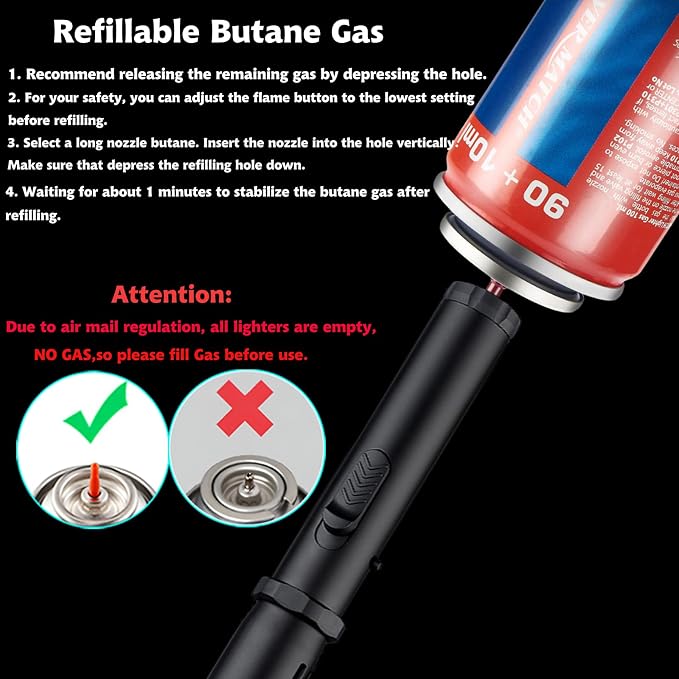 Torch Lighter, Jet Flame Butane Lighter with Safety Lock, Windproof Adjustable Flame Refillable Butanes Cool Lighters for BBQ, Stove, Candle, Kitchen Cooker, Hobs, Men Gifts (Without Butane Gas)-Blue