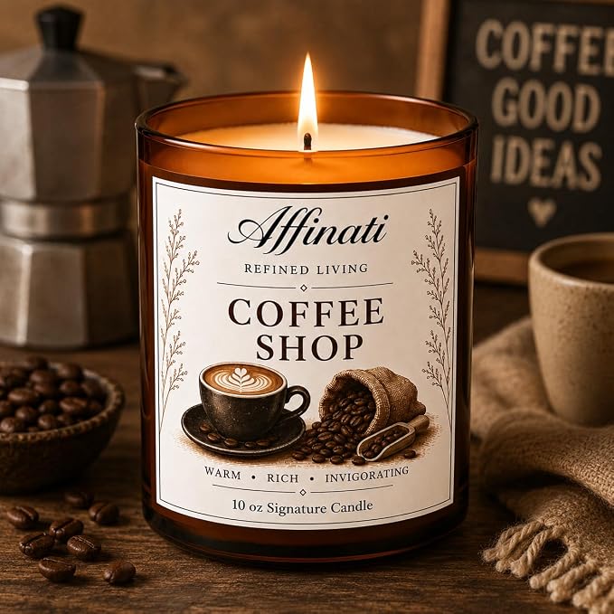 Affinati Coffee Shop Signature Candle - 10 oz Luxury Soy Blend Wax Candle, Long-Lasting Home Fragrance