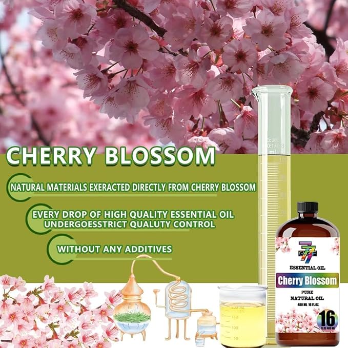 Cherry Blossom Essential Oil, Cherry Blossom Oils, for Diffuser, Humidifier, DIY Candles, Soap, Bedroom, Office, Yoga, Gift, Essential Oil, GV77ZF Cherry Blossom Fragrance Oil - 16 fl oz (480 ml)
