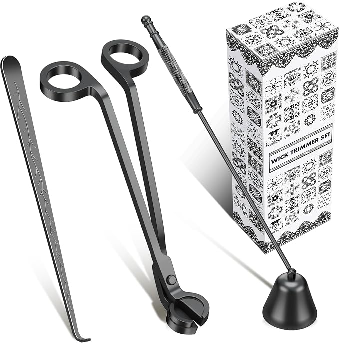 calary Candle Wick Trimmer, Candle Snuffer and Wick Dipper & Candle Accessory Set, 3 in 1 Candle Care Kit for Candle Lover (Black)