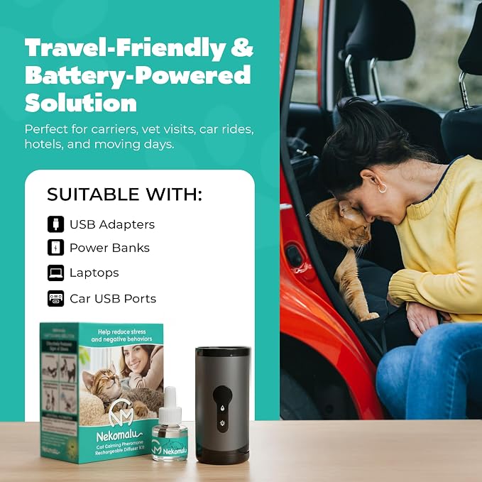 Rechargeable Cat Calming Pheromone Diffuser Kit, 60 Day Supply, No Burning Smell, Helps Reduce Stress, Scratching & Spraying