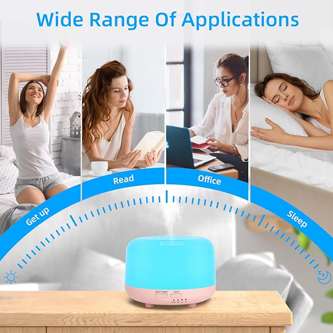 SPLITSKY 300ML Essential Oil Diffuser, Cool Mist Small Diffuser with Remote Control, 7 Color Changing LED Light, 4 Timer Settings,Waterless Safety Shut Off, for Bedroom, Room, Office(Pink)