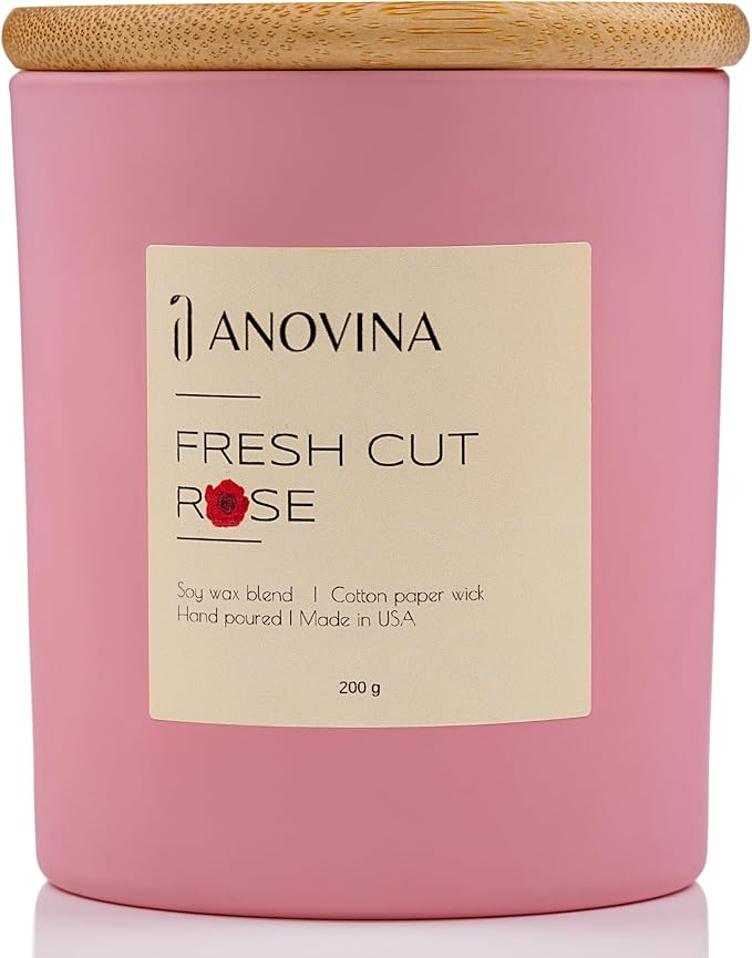 Anovina Rose Scented Candle – Long-Lasting Soy Wax Blend, – Non-Toxic Floral Candle for Home Décor & Relaxation – Aesthetic Gift for Women