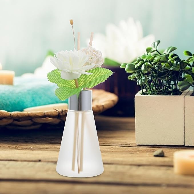 Artibetter Aroma Diffuser Glass Bottle with Dried Flower Rattan Sticks, 3pcs Ocean Scented Essential Oil Diffuser Set for Bathroom Home Decoration