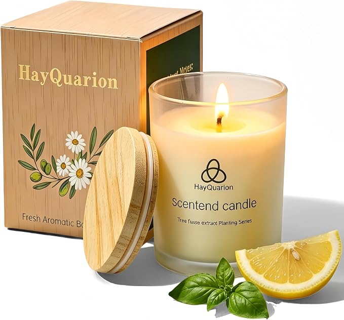 Lime & Basil Scented Non Toxic Candles for Home, Natural Soy Wax Aromatherapy Candle Gifts for Women Men, Meditation, Aromatherapy, Fresh Home Decor, Odor Eliminating Citrus for Kitchen