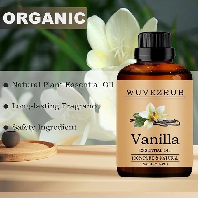 Vanilla Essential Oils, 240ML Pure and Natural Essential Oil for Aromatherapy Diffuser - Vanilla /8 Fl Oz