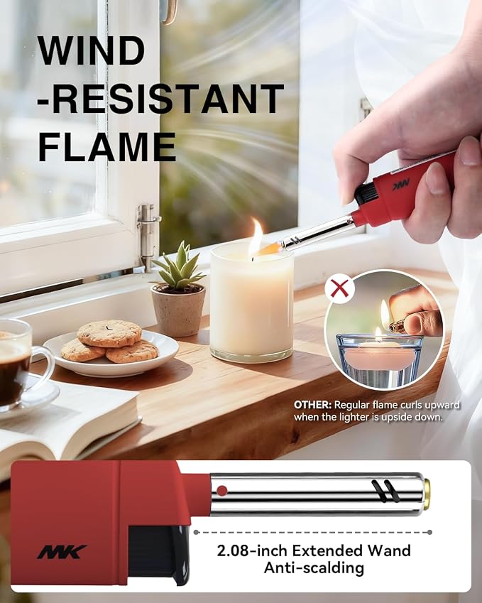 MK Candle Lighter, Butane Refillable Wind-Resistant Flame, 4-Pack for BBQ, Camping, Outdoor Use (Hue-4PC)