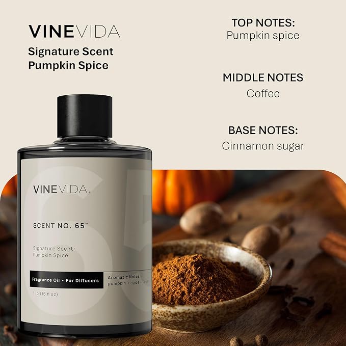 VINEVIDA Pumpkin Spice Fragrance Oil for Cold Air Diffusers - 16 Fl Oz - Essential Oils for Diffuser Oil Refill & Air Freshener Room Spray