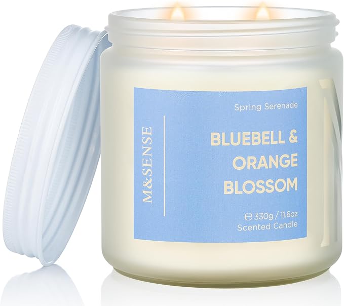 M&SENSE Bluebell Orange Blossom Scented Candle | 11.6oz Natural Soy Wax, 70-Hour Burn Time, Non-Toxic 2-Wick Candle for Home Refresh, Spring Decor & Self-Care Gifts
