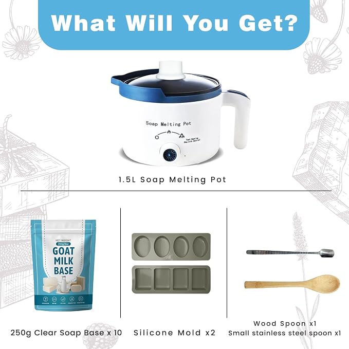 PIUH Goat Milk Soap Making Kit with Soap Melter and 5 Lbs Soap Base for Adults Begineers, SLS/SLES Free, No Palm Oil Soap Making Supplies Kit with Natural Goats Milk Soap Base for Starter