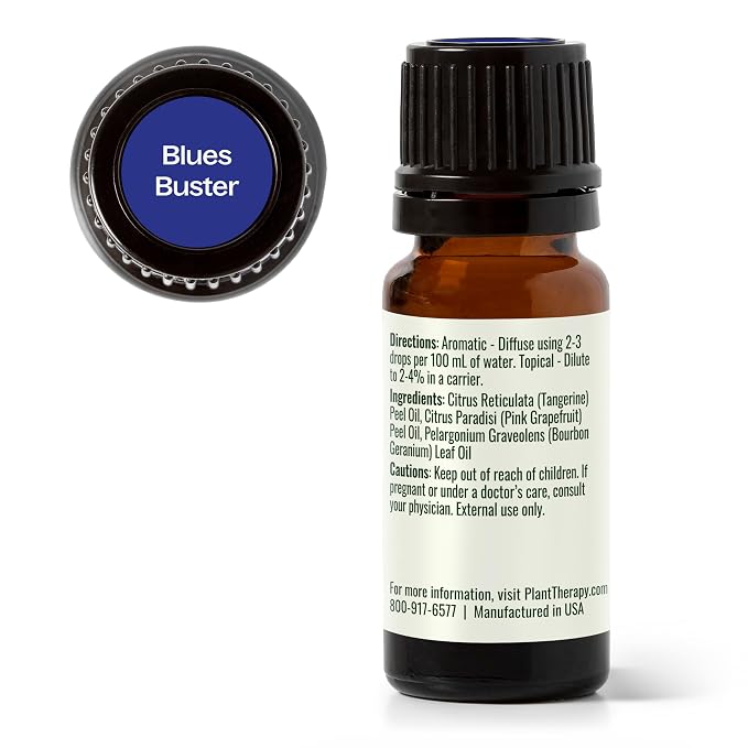 Plant Therapy Blues Buster Essential Oil Blend 10 mL (1/3 oz) 100% Pure, Undiluted, Mood Boosting, Stress Relief, Aromatherapy