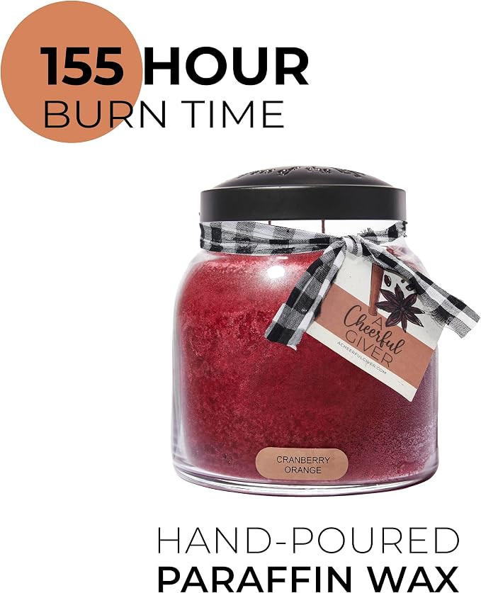 A Cheerful Giver - Cranberry Orange - 34oz Papa Scented Candle Jar with Lid - Keepers of the Light - 155 Hours of Burn Time, Gift for Women, Red