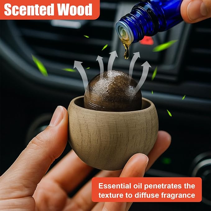 Wood Ball Car Essential Oil Diffuser, Car Dashboard Air Vent Trim Clips, Vintage Design Automotive Interior Decoration for Office, Home (2PCS)