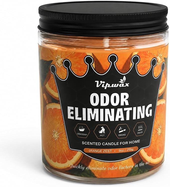 Orange Odor Eliminating Candles for Home Scented, Eliminates 99% of Pet, Smoke, Food and Other Smells Quickly, Highly Fragranced Candle, Premium Soy Candles Set for Women