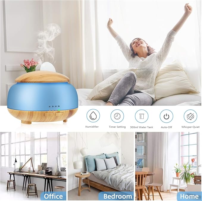 Essential Oil Diffuser, Daroma Aromatherapy Diffuser With Remote Control,300ml Aroma Ultrasonic Nebulizing Cool Mist Humidifier,7 Color Mood Lights & Waterless Auto-Off for Home Office Gift,Light Wood