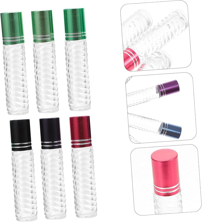 12pcs 5ml Glass Perfume Roll-on Bottles Essential Oil Sub-packaging Kit with Caps Portable Mini Refillable Bottles for Travel and Aromatherapy Random Color