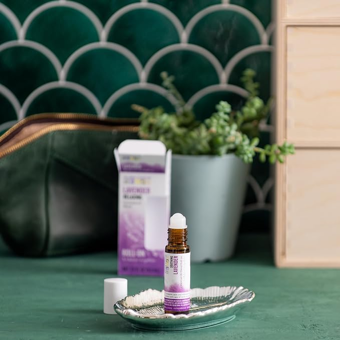Aura Cacia Aromatherapy Roll-On, Lavender, Pre-Blended Essential Oils in Apricot Kernel Carrier Oil for a Relaxing and Soothing On-the-Go Experience | 0.31 Fl Oz (Pack of 1)