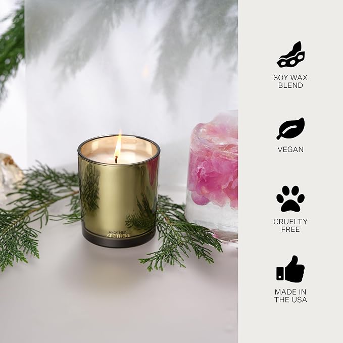 Apotheke Signature Scented Candles for Home, Black Cypress - 10.5 oz - Soy Wax, Non Toxic, Large Jar Gold - Luxury Candle Gifts for Women & Men - Bayberry, Balsam Fir, Rockrose, & Sage