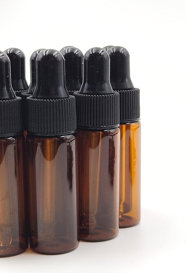 15Pcs 5ml Empty Tiny Amber Glass Mini Dropper Bottles for Essential Oils, Fragrances, and Other Liquids, with Dropper and Black Caps Travel Sample Vials