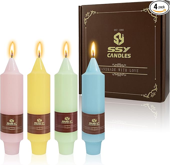 Pastel Short Taper Candle 5 Inch Candlesticks Unscented Dripless Tapered Candle Set for Home Decor Wedding Party Dinner Candles, 4 Pack