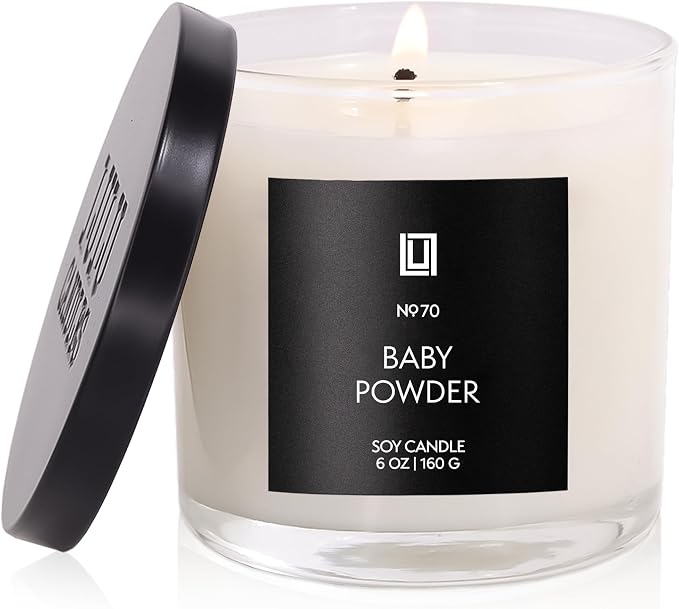 Lulu Candles | Baby Powder | Luxury Scented Soy Jar Candle | Hand Poured in The USA | Highly Scented & Long Lasting (6 Oz.)