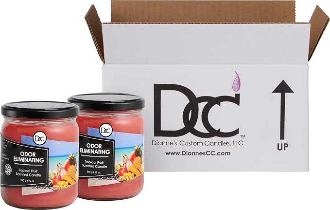 Tropical Fruit Two Pack Odor Eliminating Highly Fragranced Candle - Eliminates 95% of Pet, Smoke, Food, and Other Smells Quickly - Up to 80 Hour Burn time - 12 Ounce Premium Soy Blend
