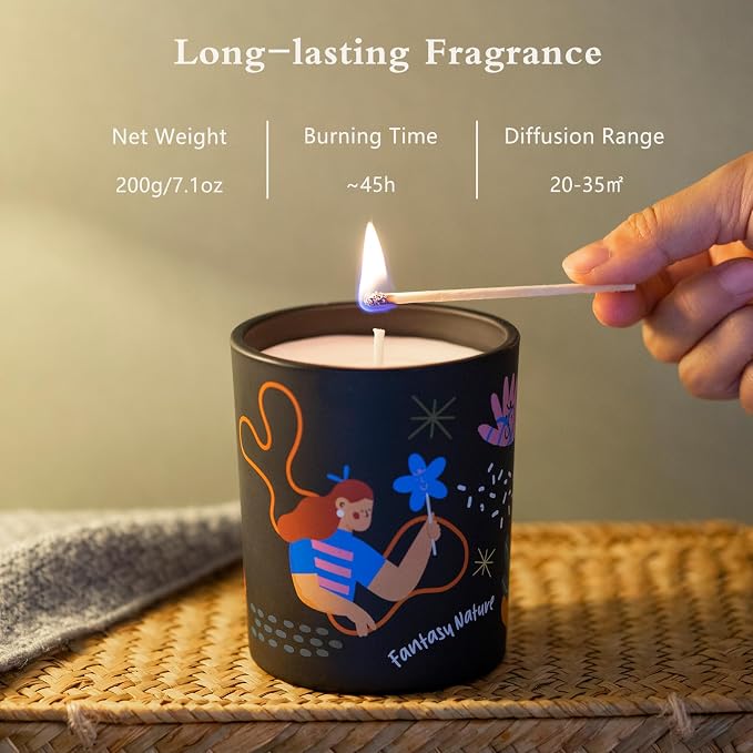 Lamron Scented Candle - Orange Blossom & White Musk (Labeled as Leather Tobacco), 7.1oz Coconut Wax, Fresh Clean Linen Aroma with Powdery Finish, Aesthetic Home Decor Gift
